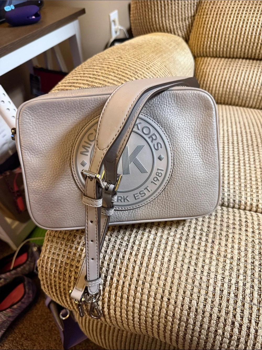 Michael Kors Light Gray Pebbled Leather Toiletry Bag